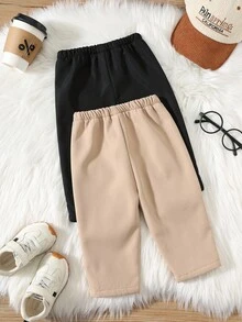 SHEIN 2pcs/Set Baby Boys Casual Cute Fun Sports Street Gentleman School All-Match Versatile Comfortable Retro Fashion Thick Thermal Lined Pants, Suitable For Autumn/Winter Wear, Indoor And Outdoor Toddler Pants Baby Pants Winter Baby Pants Thermal Lined Baby Pants Fall - Multicolor - View 2