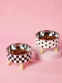 PETSIN 1-Piece Premium Stainless Steel And Plastic Pet Bowl - White Checkered Design - Suitable For Cats - Easy To Install, Super Easy To Clean, Durable - Let Your Beloved Pet Enjoy Fun And Stylish Mealtimes! - Multicolor - View 11