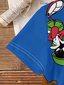 LOONEY TUNES X SHEIN Young Boy 2pcs/Set Casual Cartoon Graphic Crew Neck Short Sleeve T-Shirts, Blue & Apricot, Summer - Multicolor - View 6