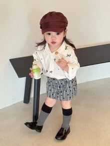 DAZY Baby Girls Bow Embroidery Korean Style Loose Fit Collared Blouse Fall/Winter - White - View 1