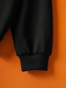 GARFIELD | SHEIN Tween Boy Cute Cartoon & Pumpkin Pattern Loose Fit Black Knit Hooded Sweatshirt For Halloween - Black - View 9