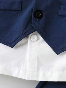 SHEIN 3pcs Young Boy Premium Elegant Casual Formal Suit Set. Solid Color Slim Fit Vest + Casual Suit Pants + Detachable Polka Dot Bow Tie 3-Piece Set, Contrast Color Handkerchief Decor On Chest And Bow Tie, Suitable For Evening Party, Hosting, Performance, Gathering, Runway, Christening, Birthday, Wedding, Graduation Season, Spring/Summer