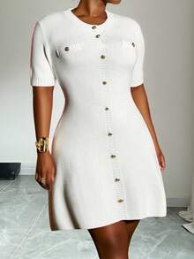 Veslaya Hàng mới về mùa Thu & Đông, Váy len cỡ lớn dành cho nữ mùa Thu - trắng - Xem 7