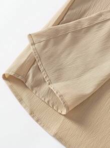 EGENSIO 男士立领短袖口袋衬衫和裤子套装两件套衬衫套装，舒适服装 - 卡其色 - 查看 3