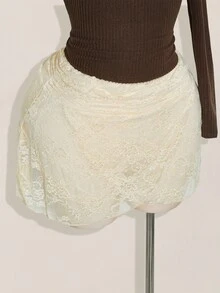 SHEIN ICON Falda de encaje con pliegues en la cintura, cruce en el bajo y línea A, estilo bohemio, para tallas grandes - Albaricoque - Ver 7