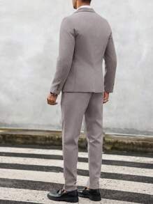 Manfinity Mode Conjunto de traje de hombre con blazer de cuello solapa y pantalones, de unicolor, de manga larga - Marrón - Ver 2