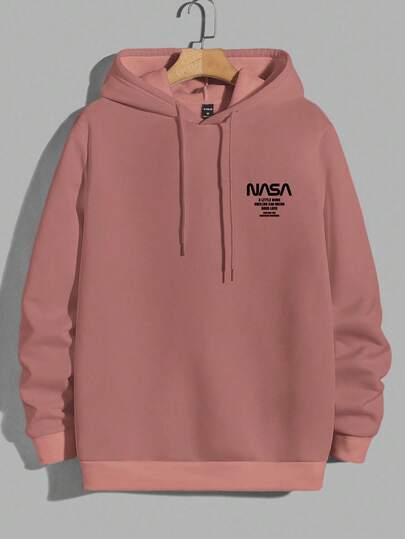 EURMUSE Men Letter Graphic Drawstring Hoodie