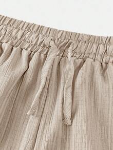 SHEIN Tween Girls' Casual Solid Lotus Root Pink Textured Fabric Drawstring Bow Palazzo Pants Wide Leg Linen Pants Wide Leg Pants Loose Pants Baggy Pants Girl Wide Leg Pants Khaki Girl Pants Khaki Pants Pants Baggy Teen Fall Winter - Apricot - View 2