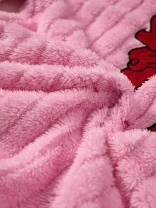Loomlin 女士毛绒泰迪熊两件套蝴蝶结刺绣细节长袖衬衫和睡裤家居服睡衣套装 - 粉色 - 查看 7