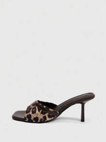 CUCCOO SZL Giày cao gót mũi vuông họa tiết da báo thời trang dành cho nữ - màu nâu - Xem 4