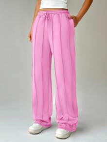 FavEase Casual Solid Color Drawstring Waist Straight-Legged Shorts Graduation,Back To School Outfits,Graduation,Teacher Outfits For Women,Back To School Fall Cloth For Women - Pink - View 4