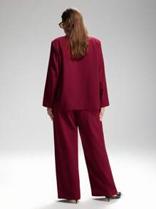 LYSMO 大码纯色有领背心和裤子套装 - 酒紅色 - 查看 2