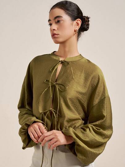 Airaco 女士纯色蝴蝶结装饰优雅办公室长袖衬衫