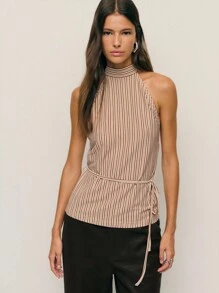 Nöista 条纹露背上衣凭借其合身的廓形和别致的领口在秋季女装中脱颖而出，露背上衣 - 彩色 - 查看 2