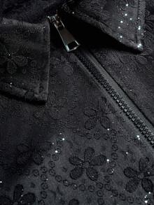 TOKVUE Men's Fashion Casual Jacquard Rhinestone Embellished Shirt, Fall, Long Sleeve Top - Black - View 2