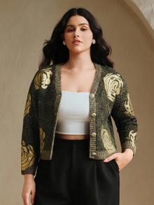 Anewsta Cardigan vintage bordado floral plus size - Preto - Ver 2