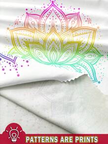 SHEIN LUNE Casual Loose Colorful Henna Tattoo Pattern Lotus Flower Print Women Summer Racerback Tank Top Slightly Sheer Back To School,Casual - White - View 3