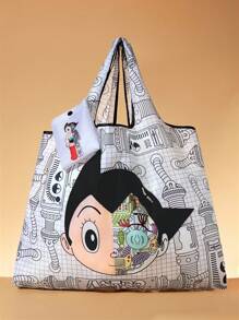 Astro Boy X SHEIN 1 pièce Sac de courses pliable avec motif de personnage de dessin animé mignon, sac fourre-tout avec pochette amovible avec chaîne de perles, peut être accroché aux sacs - Multicolore - Voir 2