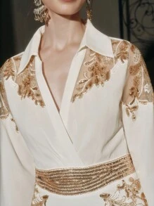 Anewsta 女士串珠衬衫裙，优雅高端奢华感，流行款式 - 白色 - 查看 1