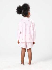 SUMWON Girls Bow Print Striped Pajama Set Short Sleeve Button Up Summer Sleepwear Kids Comfortable Wear Nightwear Set Pink Fall Winter For Casual And Vacation - Multicolor - View 2