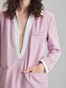 Ontre 2025 New Women's Solid Color Patchwork Long Sleeve Minimalist Suit Jacket, Daily Commute, Spring, Retro Style In Fall/Winter - Pink - View 7