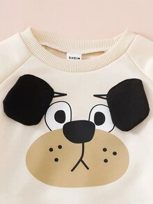 Perso Play Baby Boy Autumn Apricot Sweatshirt With Raglan Sleeves, Flattering Fit, Cute Puppy Graphic, Striped Pants, Essential Daily Outfit - Multicolor - View 7