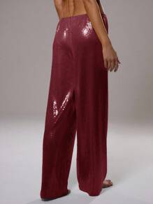 MUSERA Sequin Low Rise Trousers Vacation Summer Ibiza Fits Party Sparkly Festival - Burgundy - View 2