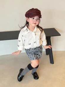 DAZY Baby Girls Bow Embroidery Korean Style Loose Fit Collared Blouse Fall/Winter - White - View 4
