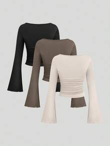 Sweetra Women's Commuting Comfortable Pleated Flare Sleeve Suit Set Fall Cloth For Women - Multicolor - View 2