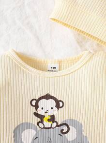 SHEIN Blauer minimalistischer Langarm-Overall mit Mütze für Säuglinge/Kleinkinder