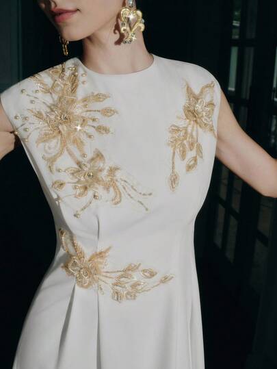 Anewsta 女式无袖束腰水钻花卉装饰拼布派对鸡尾酒会连衣裙