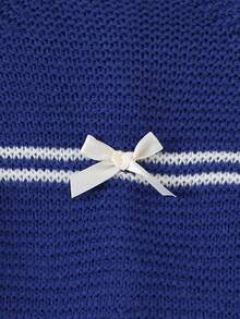 Vestido de cárdigan casual con lazo en la espalda para niñas, otoño/invierno - azul real - Ver 4