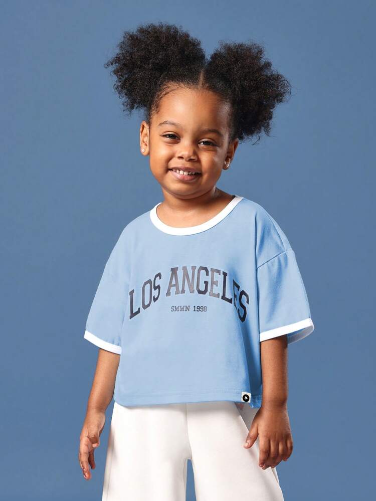Baby Blue Cropped Ringer T-Shirt With Los Angeles Print