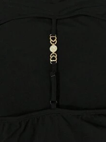 INAWLY 女式黑色低胸无袖连体裤（腰部收紧） - 黑色 - 查看 4