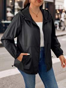 EMERY ROSE Plus Size Women Lightweight Hooded Jacket, Portable Outerwear Fall Winter Cloth For Women Autumn - Black - View 4