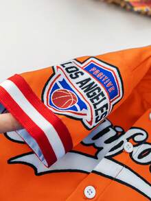 SHEIN 新生儿/婴儿男女通用字母图案撞色圆领短袖开衫和短裤休闲两件套运动服，柔软舒适，适合户外活动，夏季