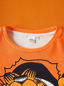 GARFIELD | SHEIN 青少年男孩可爱卡通万圣节图案圆领长袖针织宽松运动衫和裤子套装 - 彩色 - 查看 6
