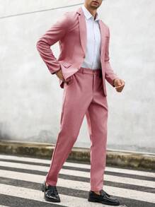 Manfinity Mode Men's Autumn Casual All-Match Suit: Jacket And Pants Set - Pink - View 7