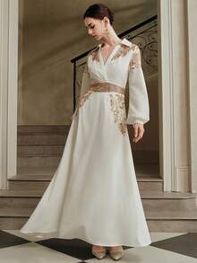 Anewsta 女士串珠衬衫裙，优雅高端奢华感，流行款式 - 白色 - 查看 6