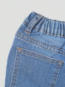 SHEIN Sparklyn Young Girl Medium Wash Blue Distressed Jeans, Fashionable Fall Winter - Medium Wash - View 6