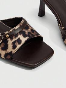 CUCCOO SZL Giày cao gót mũi vuông họa tiết da báo thời trang dành cho nữ - màu nâu - Xem 5