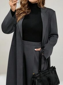 Auralis بدلة رسمية للنساء ذوات الأحجام الكبيرة للربيع والخريف، بتصميم كاجوال فضفاض مريح للاستخدام اليومي، بسترة طويلة ضيقة وبنطال واسع، مجموعة بدلة رمادية، بطراز "Old Money"، كاجوال للعمل، ملابس مكتبية للنساء، ملابس عمل، ملابس الخريف - رمادي - مشاهدة 9