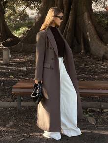 DAZY Women's Fashionable Versatile Double-Breasted Overcoat, Autumn/Winter - Coffee Brown - View 6