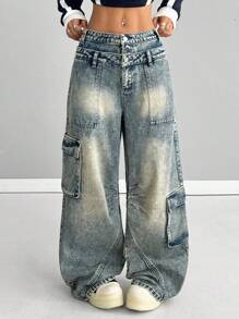 Coolane Women's Cargo Rapper Washed Grunge Jeans