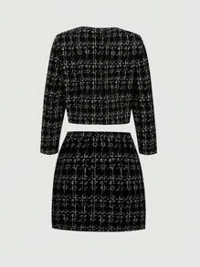 SHEIN Teen Girl Casual Minimalist Comfortable Round Neck Cardigan And Skirt Set