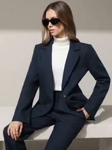 Aveloria Modichic Women's Suit Set: Jacket And Pants, New Arrival For Autumn Fall Cloth For Women - Navy Blue - View 2
