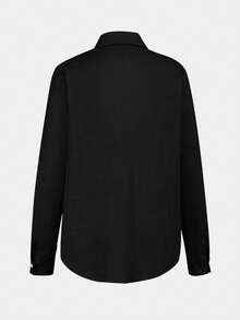 BizChic 黑色翻领露肩前开襟衬衫，现代优雅都市通勤日常浪漫90年代复古风，适合圣诞节、新年、情人节、派对、海滩、毕业典礼、时尚、嘉年华、假日、婚礼宾客、早午餐、机场等多种场合。 - 黑色 - 查看 9