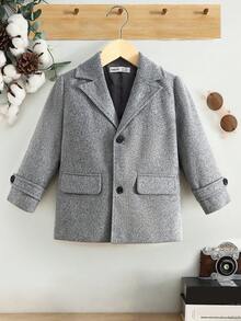 SHEIN 男小童1入組西裝領翻蓋細節花呢外套 - 灰色 - 查看 7