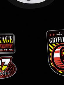 HARRY POTTER X SHEIN 男式彩色块字母和棋盘格图案圆领长袖套头衫