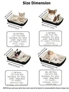 SHEIN 柔软舒适的狗床垫，配有随机咬绳，防滑底部，多种尺寸 - 填充聚酯纤维，骨头图案设计，带侧面的狗床，狗床，中型犬狗床，适合猫和小型犬的宠物床屋 - 黑色 - 查看 2